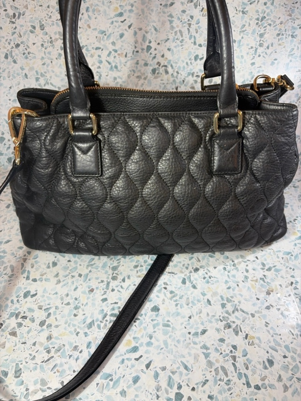 Vera Bradley Black Quilted Satchel with Floral Lining - Picture 6 of 11